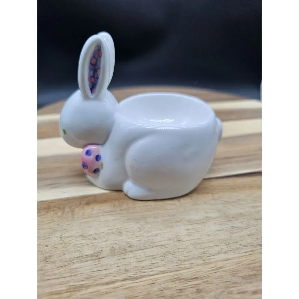 DEPARTMENT 56‎ EASTER BUNNY RABBIT Egg Holder Dish Bowl Ceramic Dept White Pink